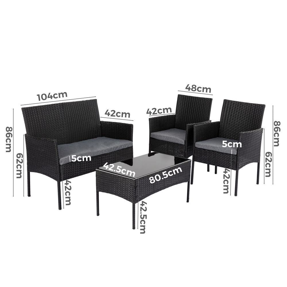 Armadale Luxury 4 Seater Outdoor Lounge Set - Black